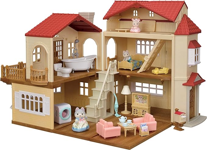 【Amazon.co.jp限定】<br>シルバニアファミリー お家<br>【 赤い屋根の大きなお家<br>デラックスセット<br> -屋根裏はひみつのお部屋- 】